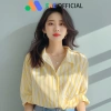 Áo sơ mi nữ dài tay FAE OFFICIAL kẻ vàng tôn da 250gsm thoáng mát 116.619 VND 4