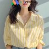 Áo sơ mi nữ dài tay FAE OFFICIAL kẻ vàng tôn da 250gsm thoáng mát 116.619 VND 5