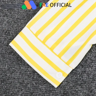 Áo sơ mi nữ dài tay FAE OFFICIAL kẻ vàng tôn da 250gsm thoáng mát 116.619 VND