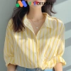 Áo sơ mi nữ dài tay FAE OFFICIAL kẻ vàng tôn da 250gsm thoáng mát 116.619 VND 8