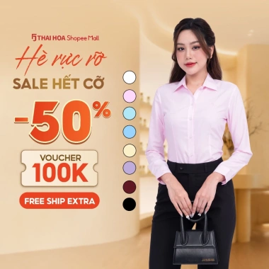 Áo sơ mi nữ dài tay form ôm cotton trơn ASW101-R01 – giá 274.160đ, giảm 63.057đ, nhiều màu Thái Hòa