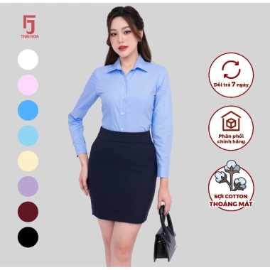 Áo sơ mi nữ dài tay form ôm cotton trơn ASW101-R01 – giá 274.160đ, giảm 63.057đ, nhiều màu Thái Hòa