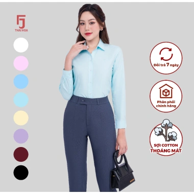 Áo sơ mi nữ dài tay form ôm cotton trơn ASW101-R01 – giá 274.160đ, giảm 63.057đ, nhiều màu Thái Hòa 3 Áo sơ mi nữ dài tay form ôm cotton trơn ASW101-R01 – giá 274.160đ, giảm 63.057đ, nhiều màu Thái Hòa 3