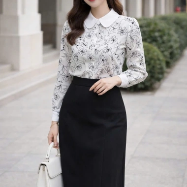 Áo sơ mi nữ dài tay họa tiết hoa sang trọng OXATYL A11 - Công sở thời trang, chỉ 245.000₫