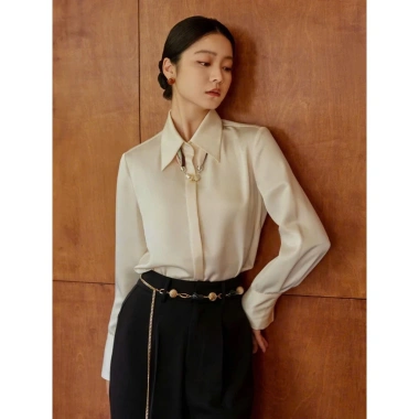 Áo sơ mi nữ dài tay lụa cao cấp, vải dày mềm rủ không nhăn, thiết kế công sở thanh lịch - 346.500₫