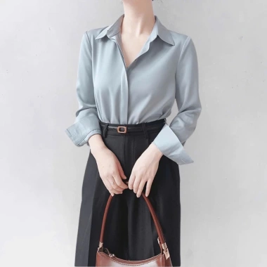 Áo sơ mi nữ dài tay lụa cao cấp, vải dày mềm rủ không nhăn, thiết kế công sở thanh lịch - 346.500₫
