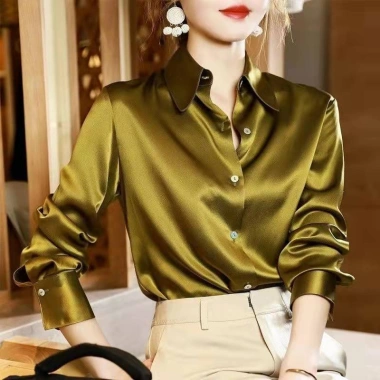 Áo sơ mi nữ dài tay lụa crepe satin nhẹ nhàng sang trọng, giá chỉ 132.000₫