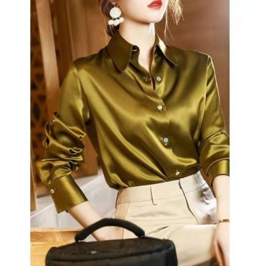 Áo sơ mi nữ dài tay lụa crepe satin nhẹ nhàng sang trọng, giá chỉ 132.000₫ 3