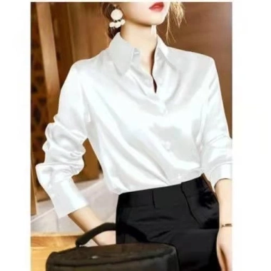 Áo sơ mi nữ dài tay lụa crepe satin nhẹ nhàng sang trọng, giá chỉ 132.000₫ 5