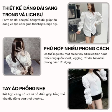 Áo sơ mi nữ dài tay mềm mịn họa tiết mix tay áo bồng cực xinh, chỉ 249k - Jull Clothes