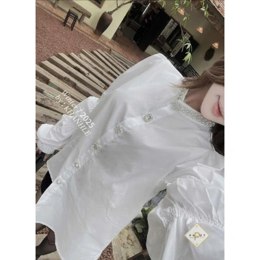 Áo sơ mi nữ dài tay mềm mịn họa tiết mix tay áo bồng cực xinh, chỉ 249k - Jull Clothes