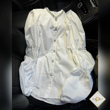 Áo sơ mi nữ dài tay mềm mịn họa tiết mix tay áo bồng cực xinh, chỉ 249k - Jull Clothes