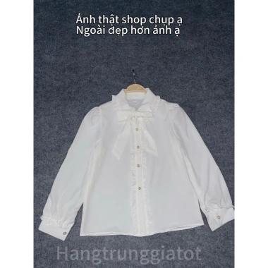 Áo sơ mi nữ dài tay viền bèo, dây buộc nơ tháo rời công sở HQ giá 188.999₫