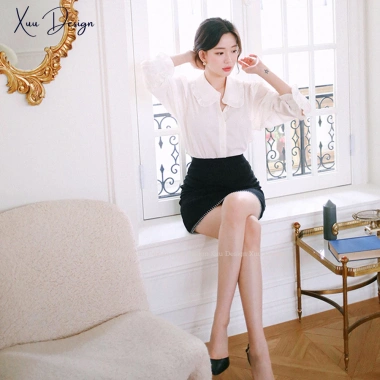 Áo sơ mi nữ dài tay Xuu Design chất lụa tiểu thư dáng đẹp trắng 195.000₫ 6