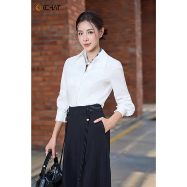 Áo sơ mi nữ dáng suông dài tay basic chất liệu mềm mát cao cấp - Giá chỉ 299k VND 3