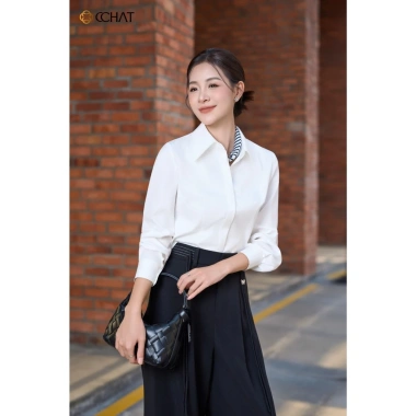 Áo sơ mi nữ dáng suông dài tay basic chất liệu mềm mát cao cấp - Giá chỉ 299k VND 5