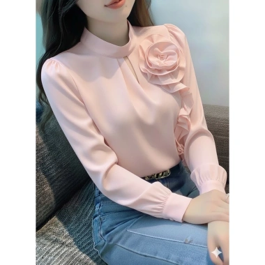 Áo sơ mi nữ điệu đà P10, gắn bông hoa ngực sang trọng, giảm còn 199.000 VND 2