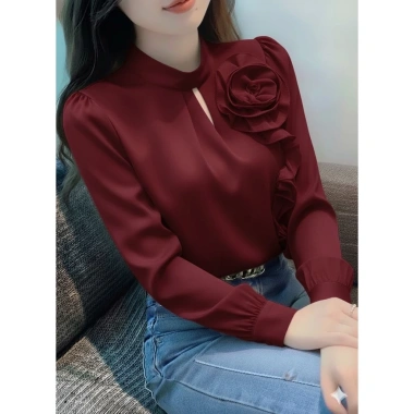 Áo sơ mi nữ điệu đà P10, gắn bông hoa ngực sang trọng, giảm còn 199.000 VND 4