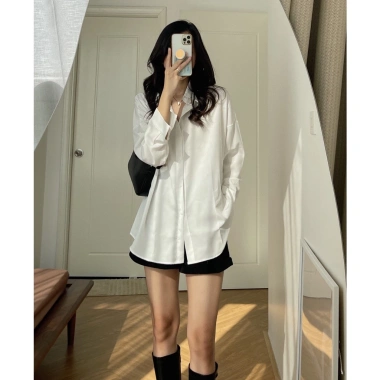 Áo sơ mi nữ form rộng MISOUL dài tay cao cấp, kiểu dáng trendy, màu Trắng 104 - Giá 99.000 VND