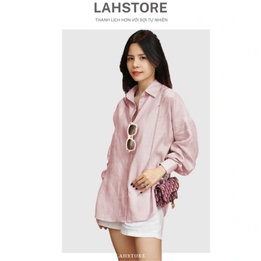 Áo sơ mi nữ form rộng tay dài linen thô premium LAHSTORE ASM01 Hồng Nude - Đa dụng, basic, giảm giá 312k