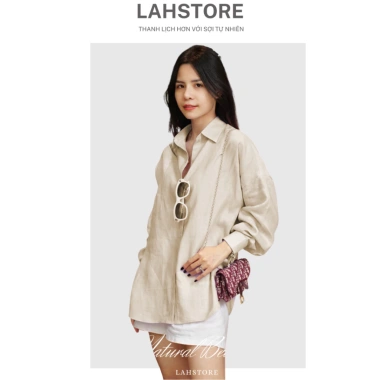 Áo sơ mi nữ form rộng tay dài linen thô premium LAHSTORE ASM01 Hồng Nude - Đa dụng, basic, giảm giá 312k