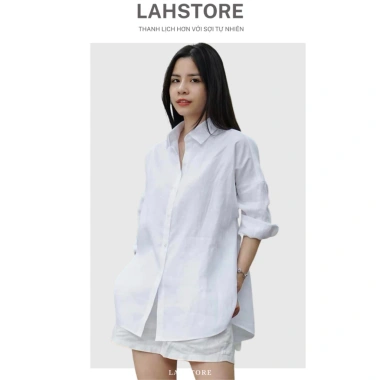 Áo sơ mi nữ form rộng tay dài linen thô premium LAHSTORE ASM01 Hồng Nude - Đa dụng, basic, giảm giá 312k