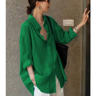 Áo sơ mi nữ form rộng trễ vai đuôi tôm Linen bột Premium ASM01 Giá chỉ 299.000₫