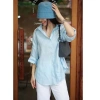 Áo sơ mi nữ form rộng trễ vai đuôi tôm Linen bột Premium ASM01 Giá chỉ 299.000₫ 2