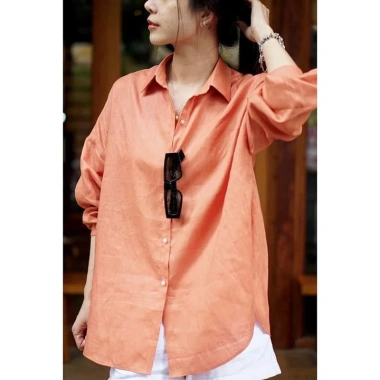 Áo sơ mi nữ form rộng trễ vai đuôi tôm Linen bột Premium ASM01 Giá chỉ 299.000₫