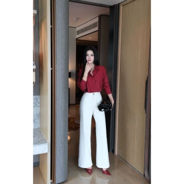 Áo sơ mi nữ GILLEE classic trơn vải Kate lụa cao cấp, thanh lịch công sở - 479k
