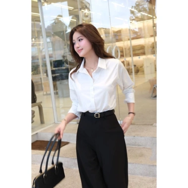 Áo sơ mi nữ GILLEE classic trơn vải Kate lụa cao cấp, thanh lịch công sở - 479k