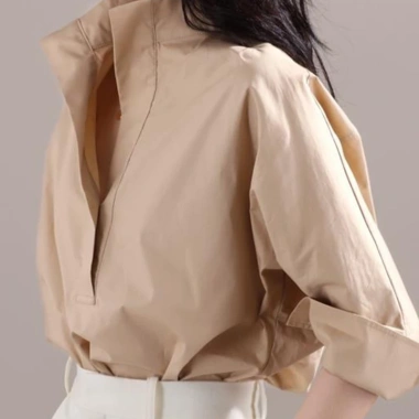 Áo sơ mi nữ IELGY dáng rộng cổ đứng nút màu trơn - Thời trang, giá 276.910₫