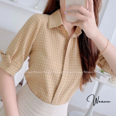 Áo sơ mi nữ kẻ caro cổ đức tay lỡ nơ trẻ trung WEXUU BS07.01 giảm giá 200k 5 Áo sơ mi nữ kẻ caro cổ đức tay lỡ nơ trẻ trung WEXUU BS07.01 giảm giá 200k 5