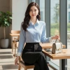 Áo sơ mi nữ kẻ sọc phối cổ trắng tay dài lụa Kate mỏng thoáng mát Size40-85kg giá 155.000₫