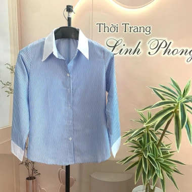 Áo sơ mi nữ kẻ sọc phối cổ trắng tay dài lụa Kate mỏng thoáng mát Size40-85kg giá 155.000₫ 3
