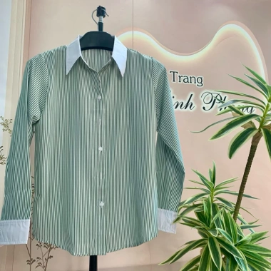 Áo sơ mi nữ kẻ sọc phối cổ trắng tay dài lụa Kate mỏng thoáng mát Size40-85kg giá 155.000₫ 4