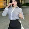 Áo sơ mi nữ kẻ sọc tay dài, cổ trầm công sở, vải Oxford, giảm giá 125.000đ 2