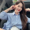 Áo sơ mi nữ kẻ sọc tay dài, cổ trầm công sở, vải Oxford, giảm giá 125.000đ 3