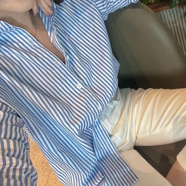 Áo sơ mi nữ kẻ sọc tay dài, cổ trầm công sở, vải Oxford, giảm giá 125.000đ