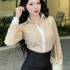 Áo sơ mi nữ kẻ sọc tay dài, cổ trầm công sở, vải Oxford, giảm giá 125.000đ 9