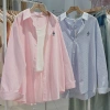 Áo sơ mi nữ kẻ sọc xanh hồng dài tay cotton lụa cao cấp - Hot 2.024 giảm giá
