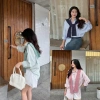 Áo sơ mi nữ kẻ unisex phong cách Hàn Quốc, form rộng, mềm mịn, kèm khăn SM04
