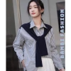 Áo sơ mi nữ kẻ unisex phong cách Hàn Quốc, form rộng, mềm mịn, kèm khăn SM04 3