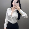Áo sơ mi nữ lụa cổ V hợp kim - Thiết kế sang trọng màu đỏ đen trắng, giảm giá 22% 5