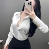 Áo sơ mi nữ lụa cổ V hợp kim - Thiết kế sang trọng màu đỏ đen trắng, giảm giá 22% 6