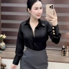Áo sơ mi nữ lụa cổ V hợp kim - Thiết kế sang trọng màu đỏ đen trắng, giảm giá 22% 8