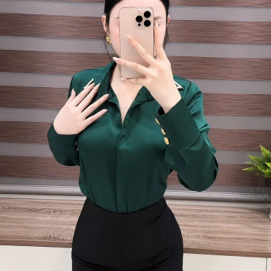 Áo sơ mi nữ lụa cổ V hợp kim - Thiết kế sang trọng màu đỏ đen trắng, giảm giá 22% 10