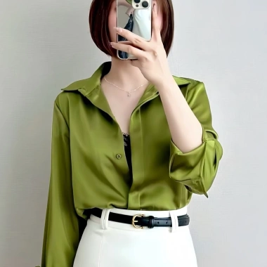 Áo sơ mi nữ lụa dài tay công sở nẹp ẩn khuy - Cao cấp, trơn, giá ưu đãi 176.400₫