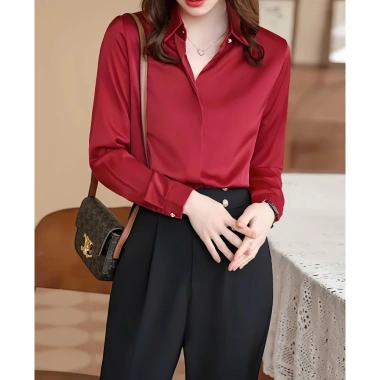 Áo sơ mi nữ lụa dài tay công sở nẹp ẩn khuy - Cao cấp, trơn, giá ưu đãi 176.400₫