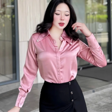 Áo Sơ Mi Nữ Lụa Đính Đá Cao Cấp – Dài tay Đen Trắng Xanh, Giá ưu đãi 245.000 VND